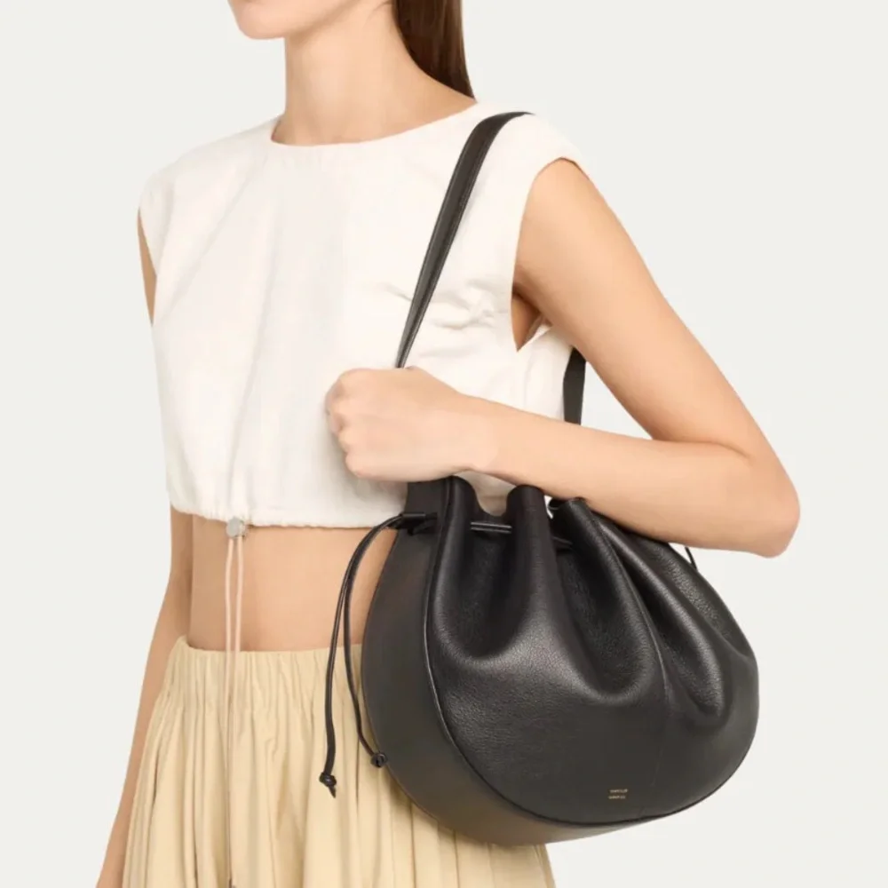 NWT MANSUR GAVRIEL Flores Biscotto Nude Leather Double Drawstring Shoulder Bag - Picture 3 of 16